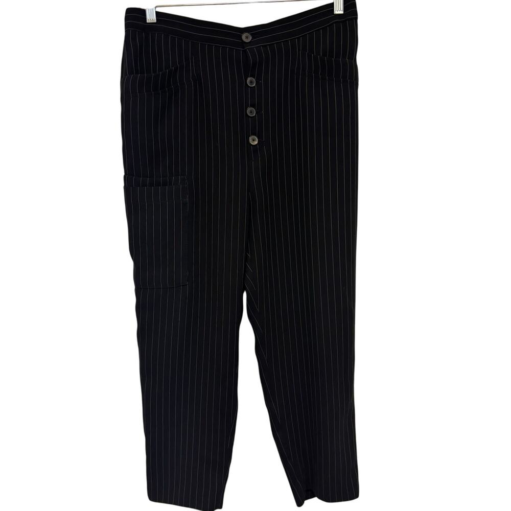 Zara Pin Stripe High Rise Button Fly Pants Black and White Size Large